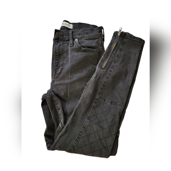 Madewell Women's Black Quilted. Zip Moto  High Rise 27 Jeans - Picture 10 of 16